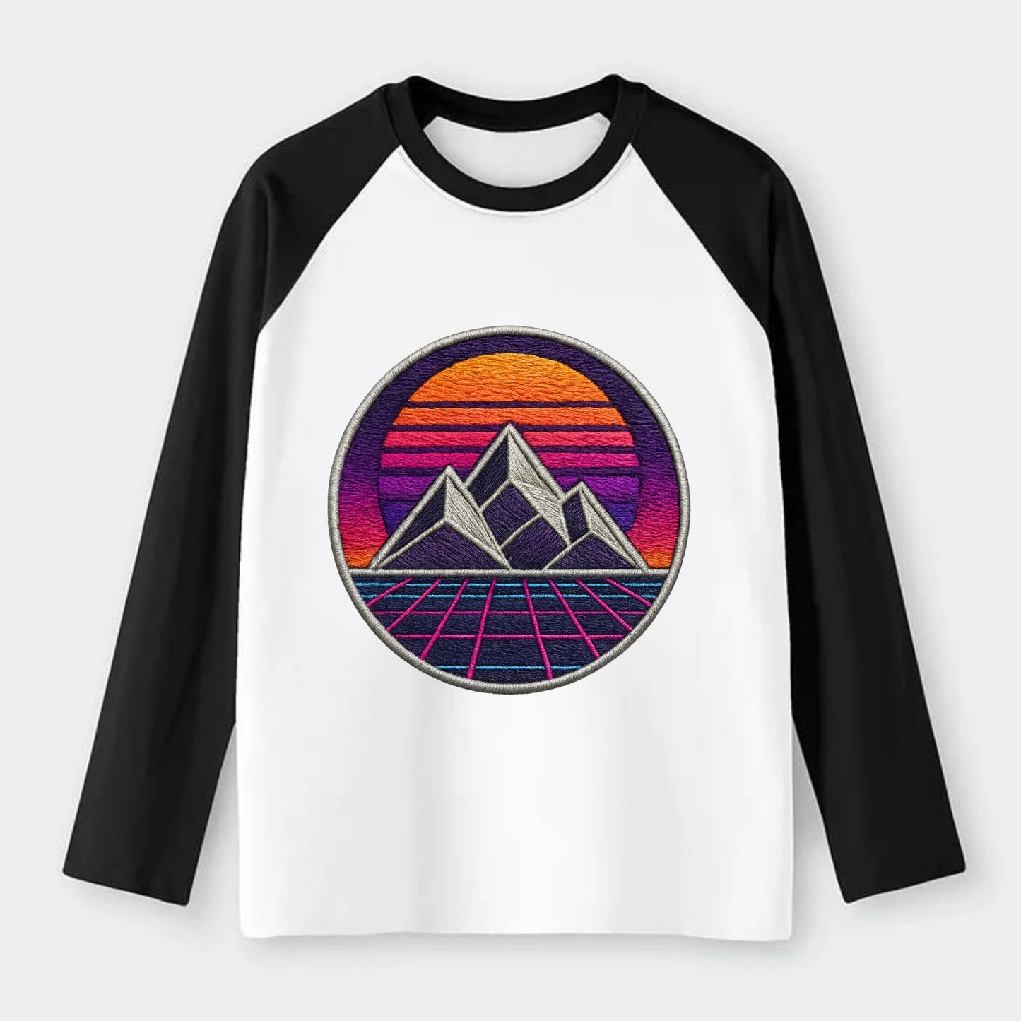 Retrowave Mountains - Raglan Long Sleeve T-Shirt - Black
