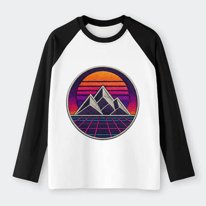 Retrowave Mountains - Raglan Long Sleeve T-Shirt - Black