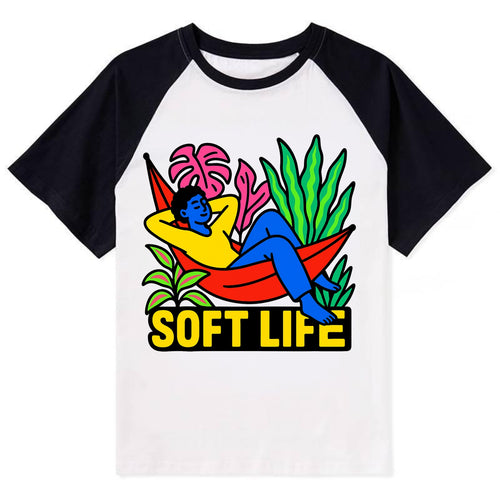 Person relaxing in hammock with plants - soft life aesthetic, peaceful - Contrast Raglan T-shirt
