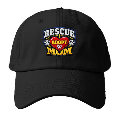RESCUE MOM - heart with ADOPT text in red , shelter advocate - Baseball Cap For Big Heads