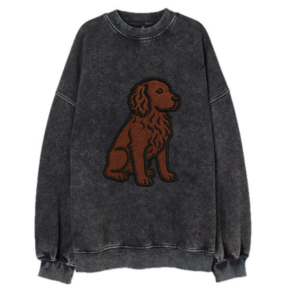 Boykin Spaniel - Rich chocolate brown wavy coat embroidered sitting pose - Vintage Sweatshirt - Black