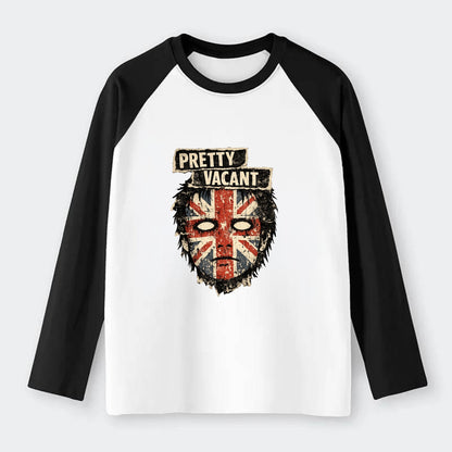 PRETTY VACANT | Blank stare Union Jack face | Empty expression | Punk - Raglan Long Sleeve T-Shirt - Black