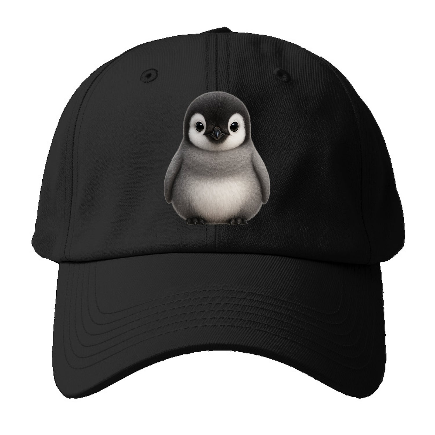 Baby Adelie Penguin - black and white, round body, curious eyes, front-facing, - Baseball Cap - Black