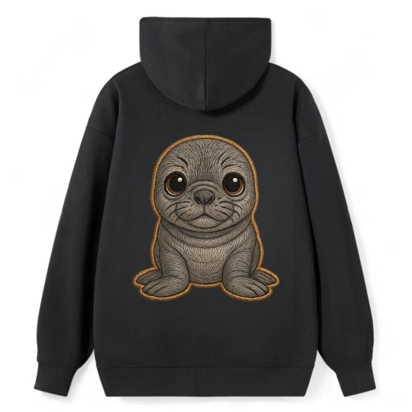 Baby Elephant Seal - gray wrinkly, tiny trunk nose, big dark eyes, - Classic Pullover Hoodie - Black