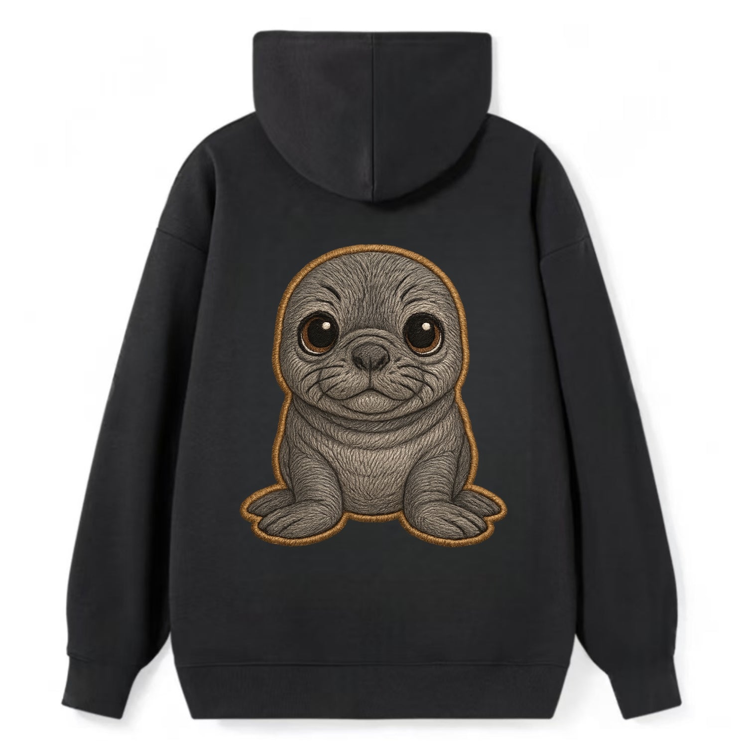 Baby Elephant Seal - gray wrinkly, tiny trunk nose, big dark eyes, - Classic Pullover Hoodie - Black