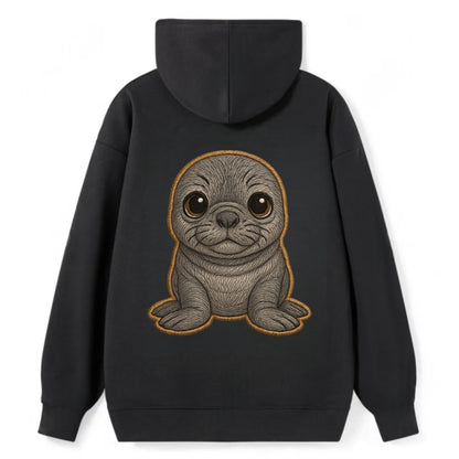 Baby Elephant Seal - gray wrinkly, tiny trunk nose, big dark eyes, - Classic Pullover Hoodie - Black