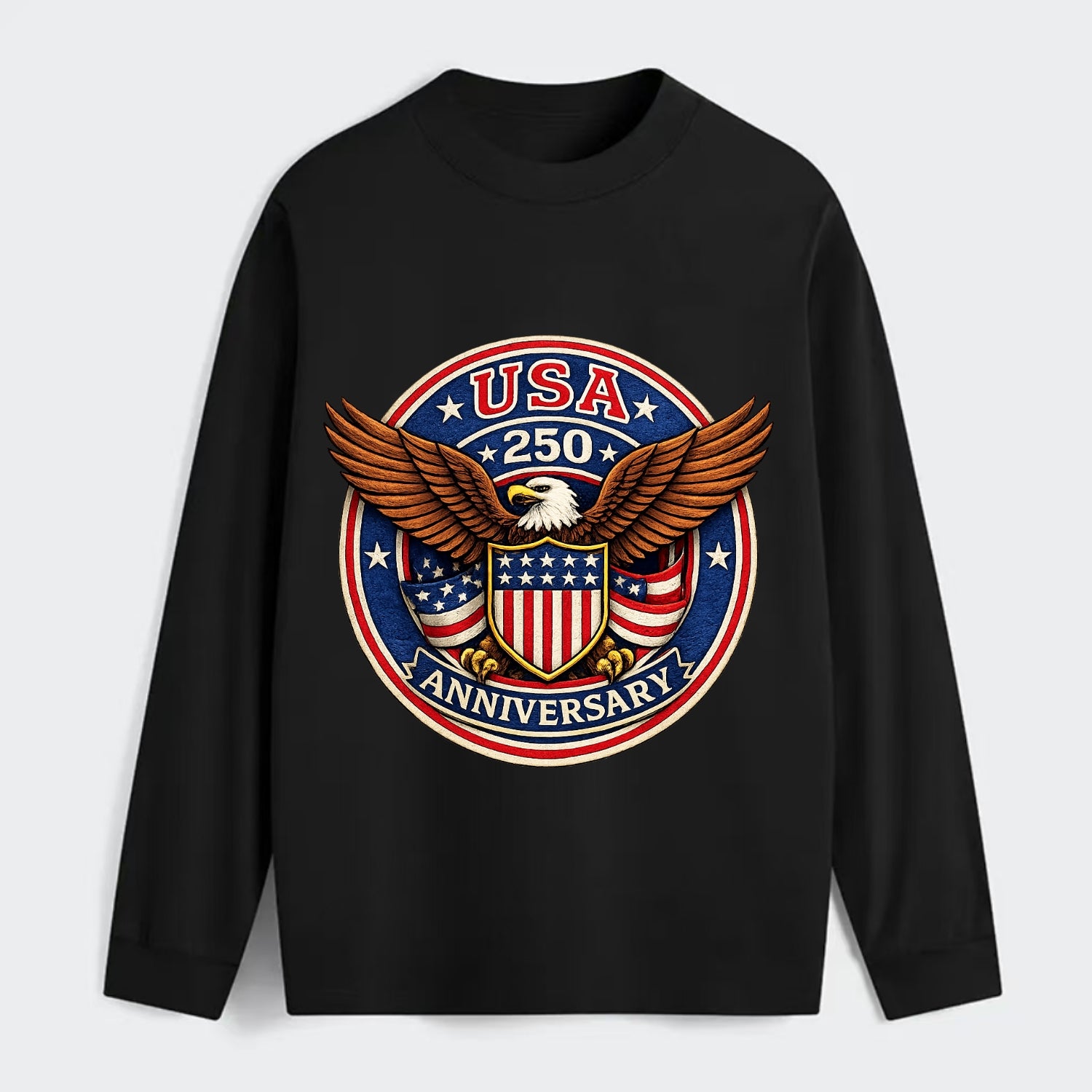 Usa 250 Anniversary Eagle Shield Emblem - Classic Long Sleeve Shirt - Black