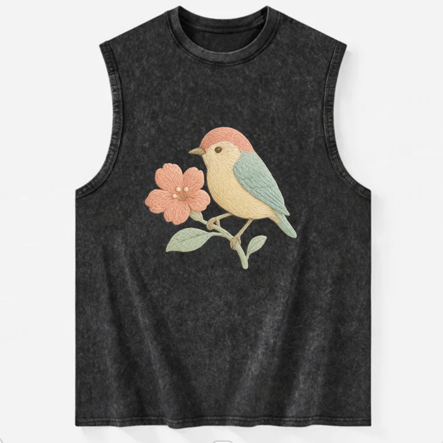 Peach Flowerpecker - Vintage Washed Tank - Black