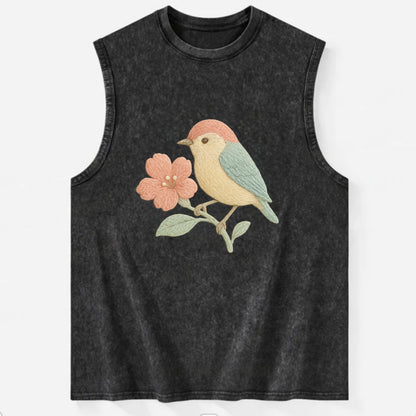 Peach Flowerpecker - Vintage Washed Tank - Black