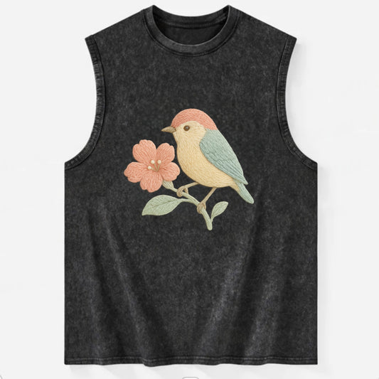 Peach Flowerpecker - Vintage Washed Tank - Black