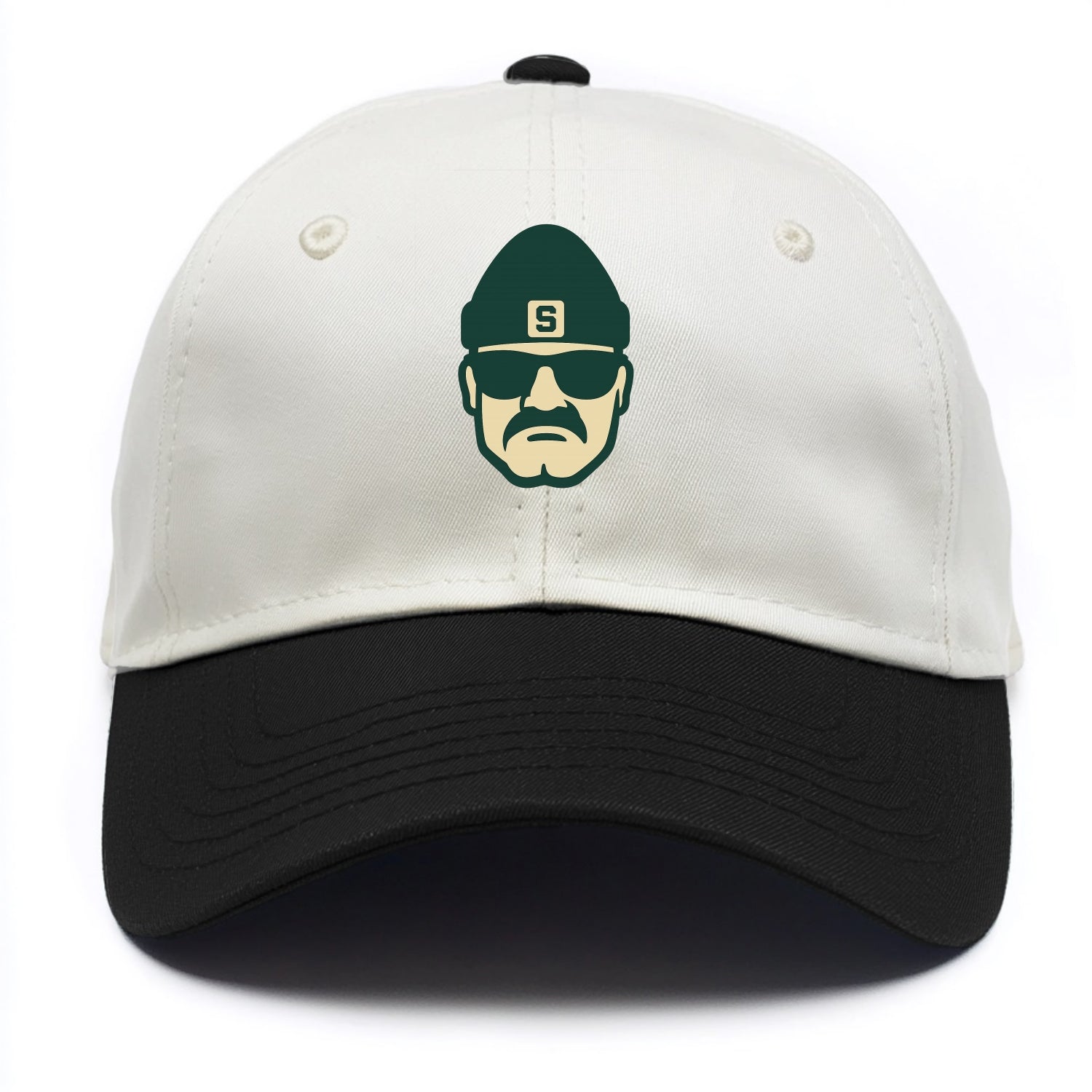East Lansing Spartan wearing Michigan State beanie with S patch - Two Tone Cap - Black