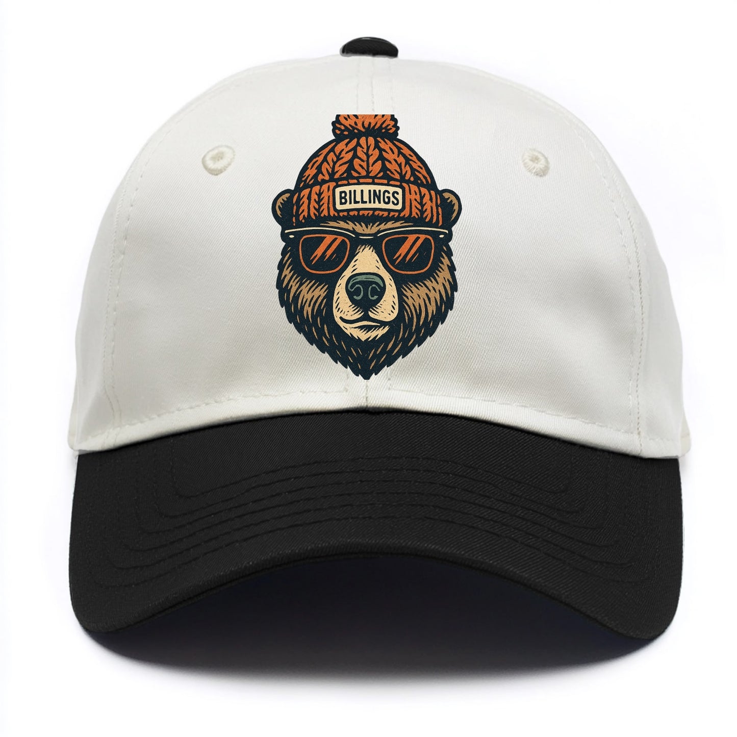 Montana Grizzly Bear wearing Billings beanie with pom pom and wayfarer sunglasses - Two Tone Cap - Black