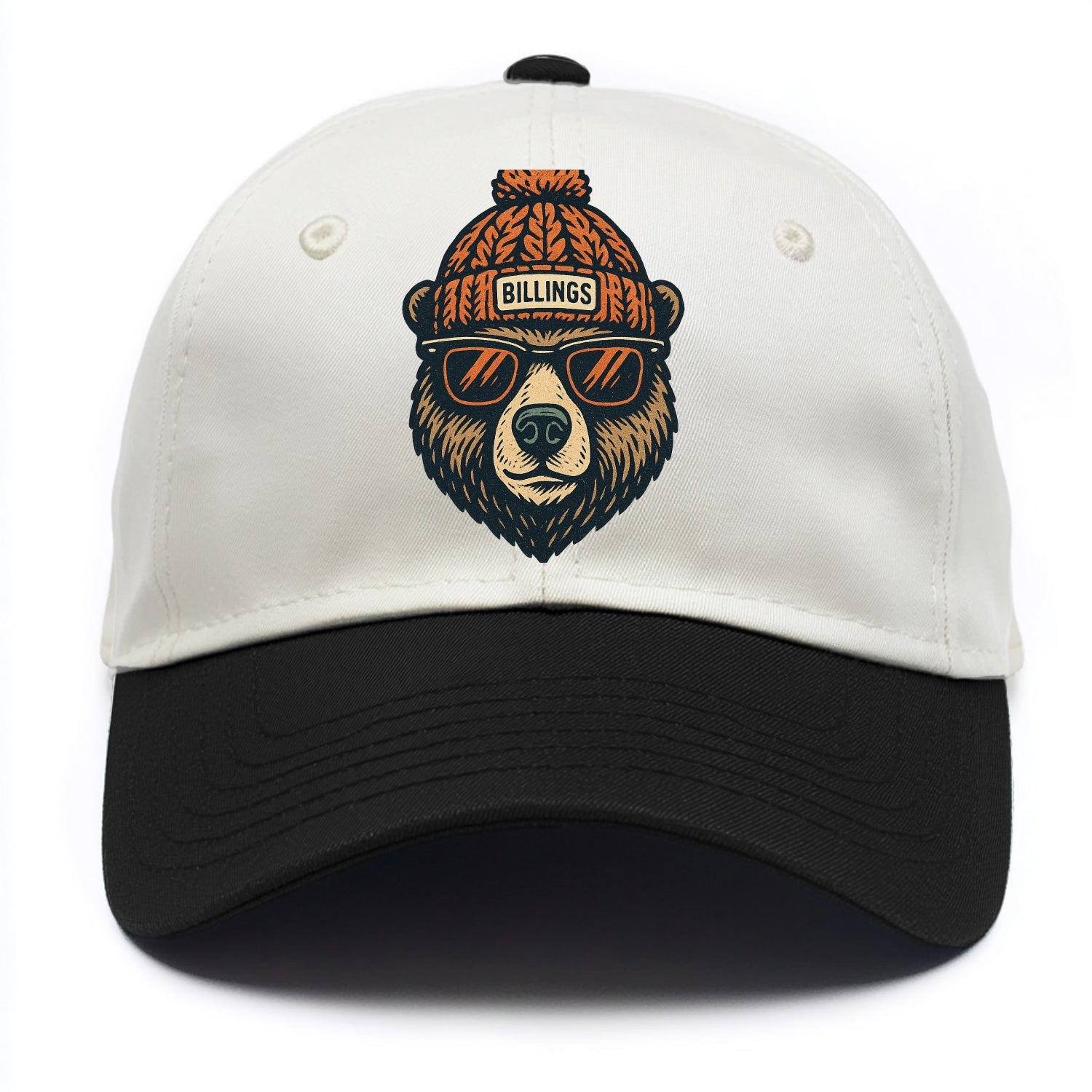 Montana Grizzly Bear wearing Billings beanie with pom pom and wayfarer sunglasses - Two Tone Cap - Black
