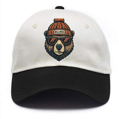 Montana Grizzly Bear wearing Billings beanie with pom pom and wayfarer sunglasses - Two Tone Cap - Black