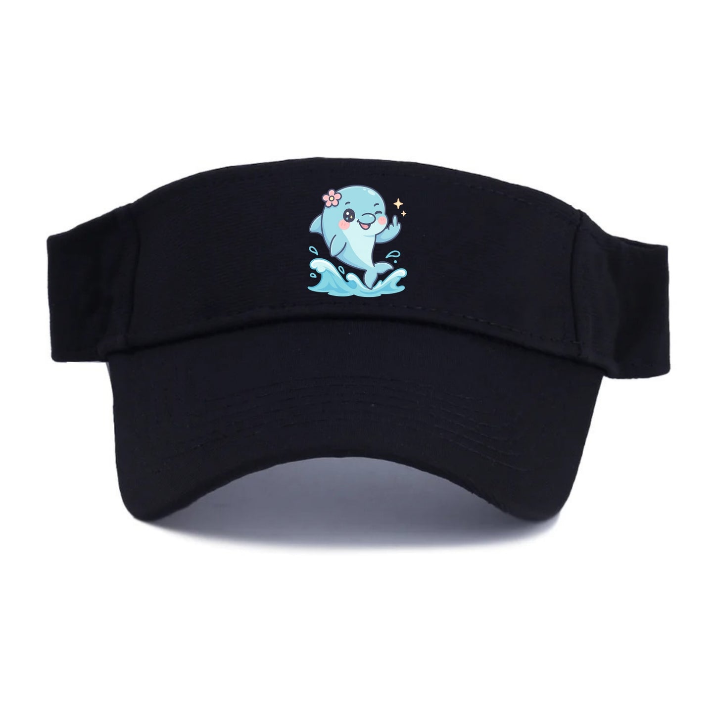 smiling dolphin jumping through ocean waves, one fin up with attitude - Visor - Black