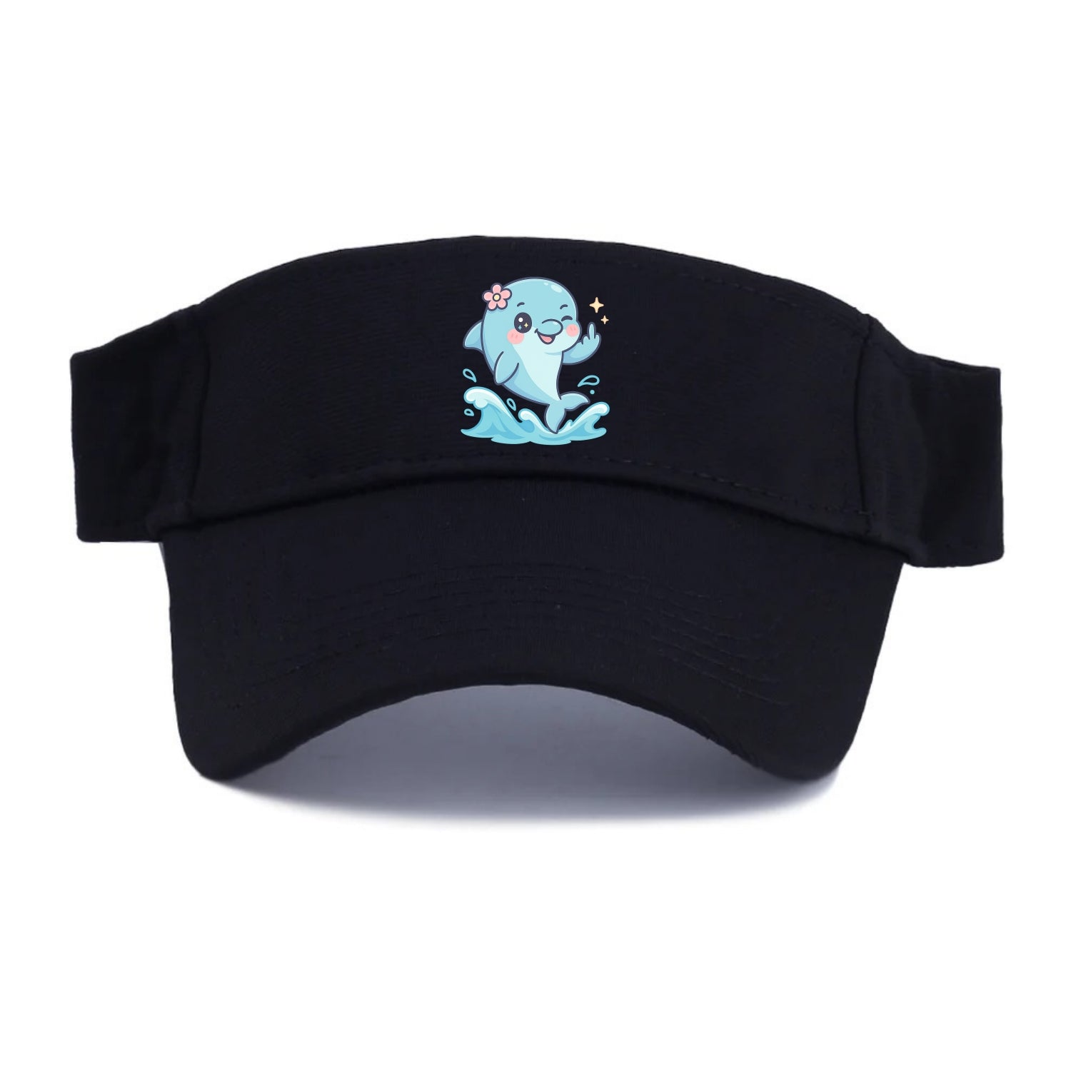 smiling dolphin jumping through ocean waves, one fin up with attitude - Visor - Black