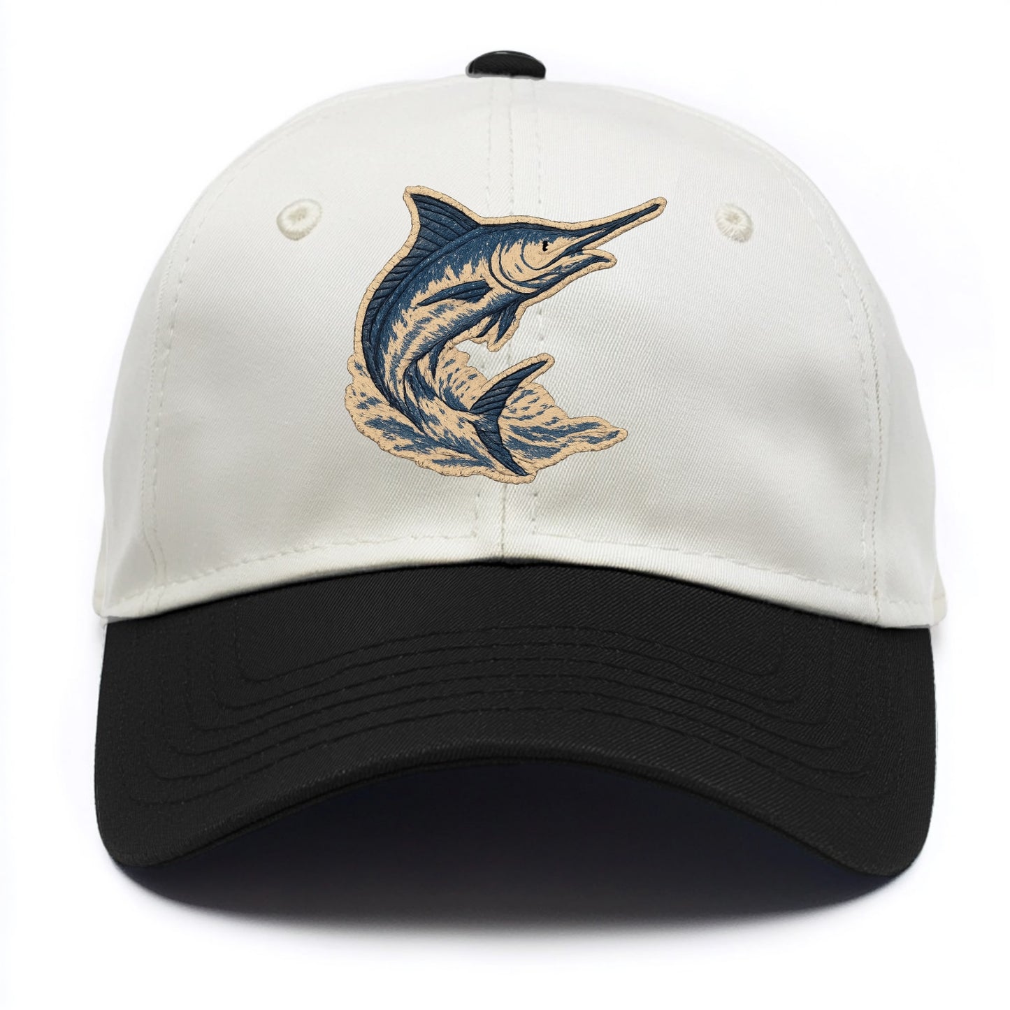 SWORDFISH MARLIN - leaping marlin in blue and silver , sport fishing - Two Tone Cap - Black