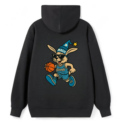 Orlando Rabbit wearing Magic blue and silver beanie with wizard hat and - Classic Pullover Hoodie - Black