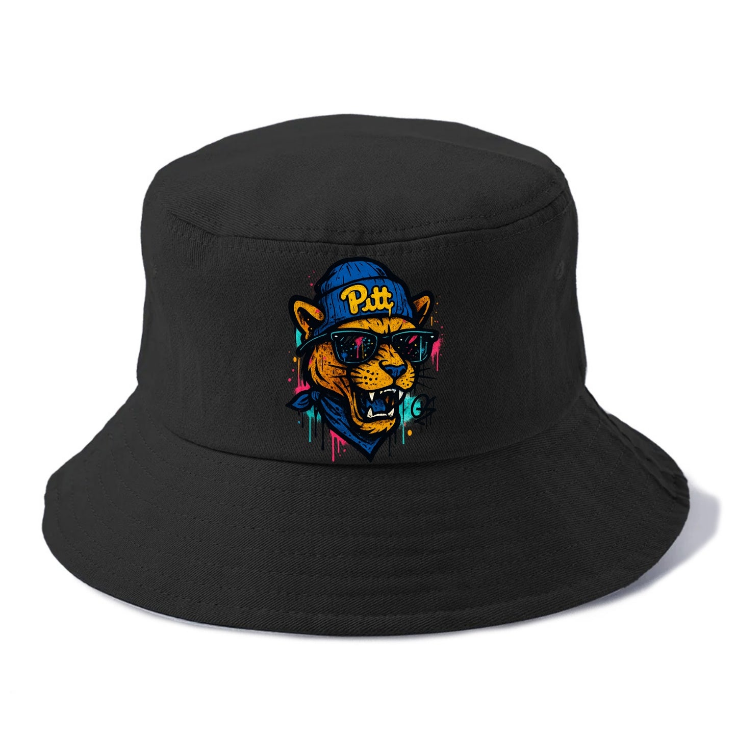 Pittsburgh Panther wearing Pitt beanie with script patch - Bucket Hat - Black