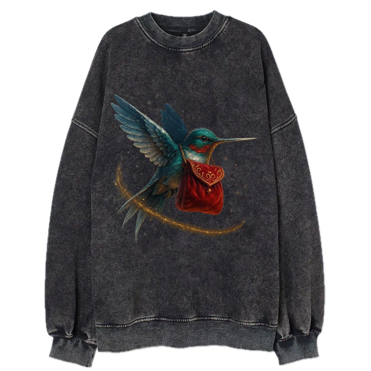 Frostbite Hummingbird Courier  - Vintage Sweatshirt - Black