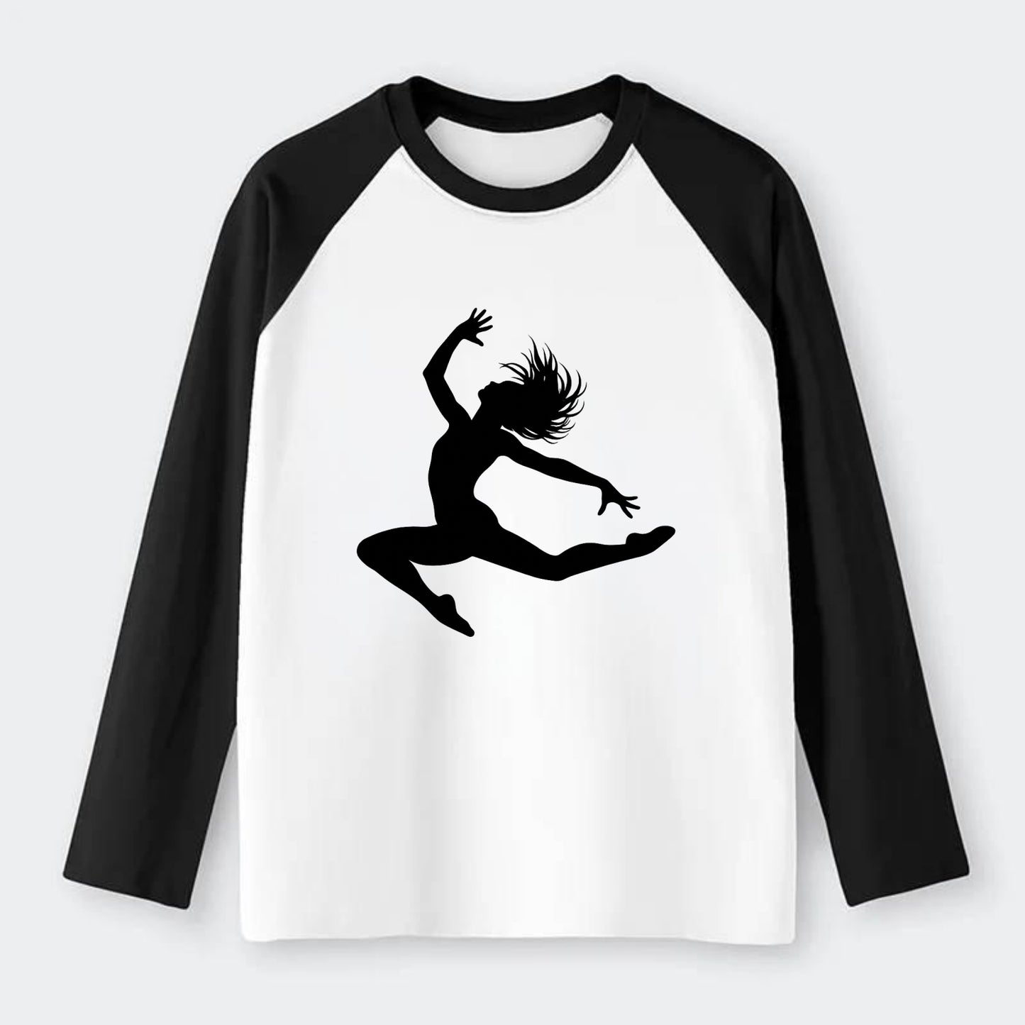 Contemporary dancer leap mid-air - Raglan Long Sleeve T-Shirt - Black