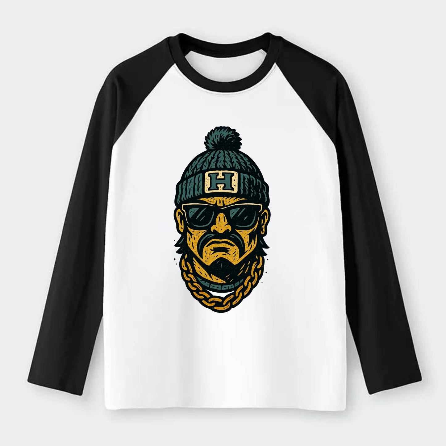 Honolulu Warrior wearing Hawaii beanie with H patch - Raglan Long Sleeve T-Shirt - Black