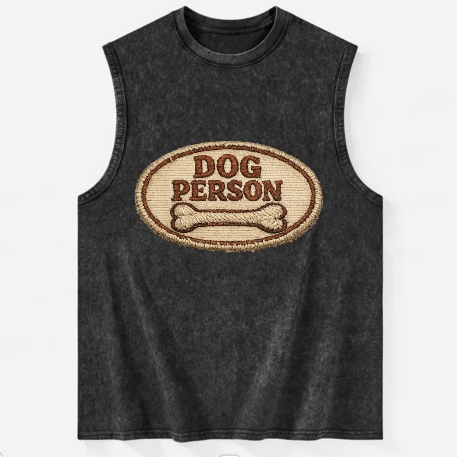 DOG PERSON - simple text with bone in brown , team dog - Vintage Washed Tank - Black