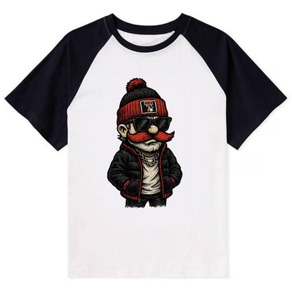 Lubbock Raider wearing Texas Tech beanie with guns up patch - Contrast Raglan T-shirt - Black