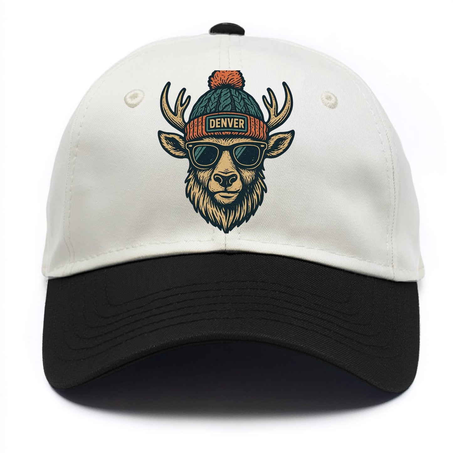 Denver Elk wearing Denver beanie with pom pom and wayfarer sunglasses - Two Tone Cap - Black