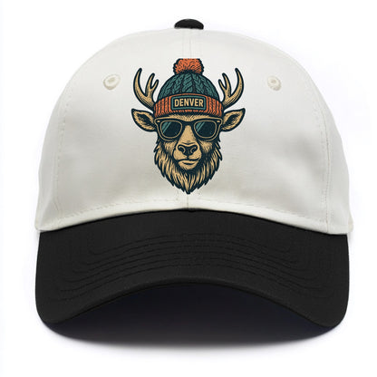 Denver Elk wearing Denver beanie with pom pom and wayfarer sunglasses - Two Tone Cap - Black