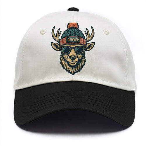 Denver Elk wearing Denver beanie with pom pom and wayfarer sunglasses - Two Tone Cap
