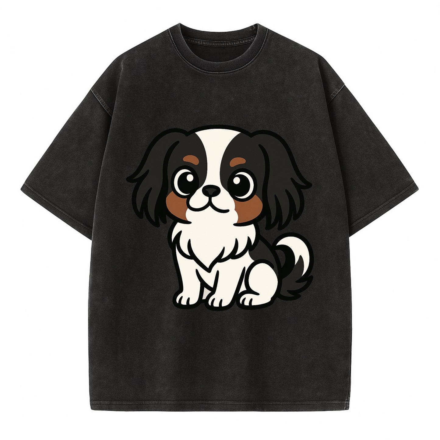 Japanese Chin - Black and white sitting pose - Vintage T-shirt - Black