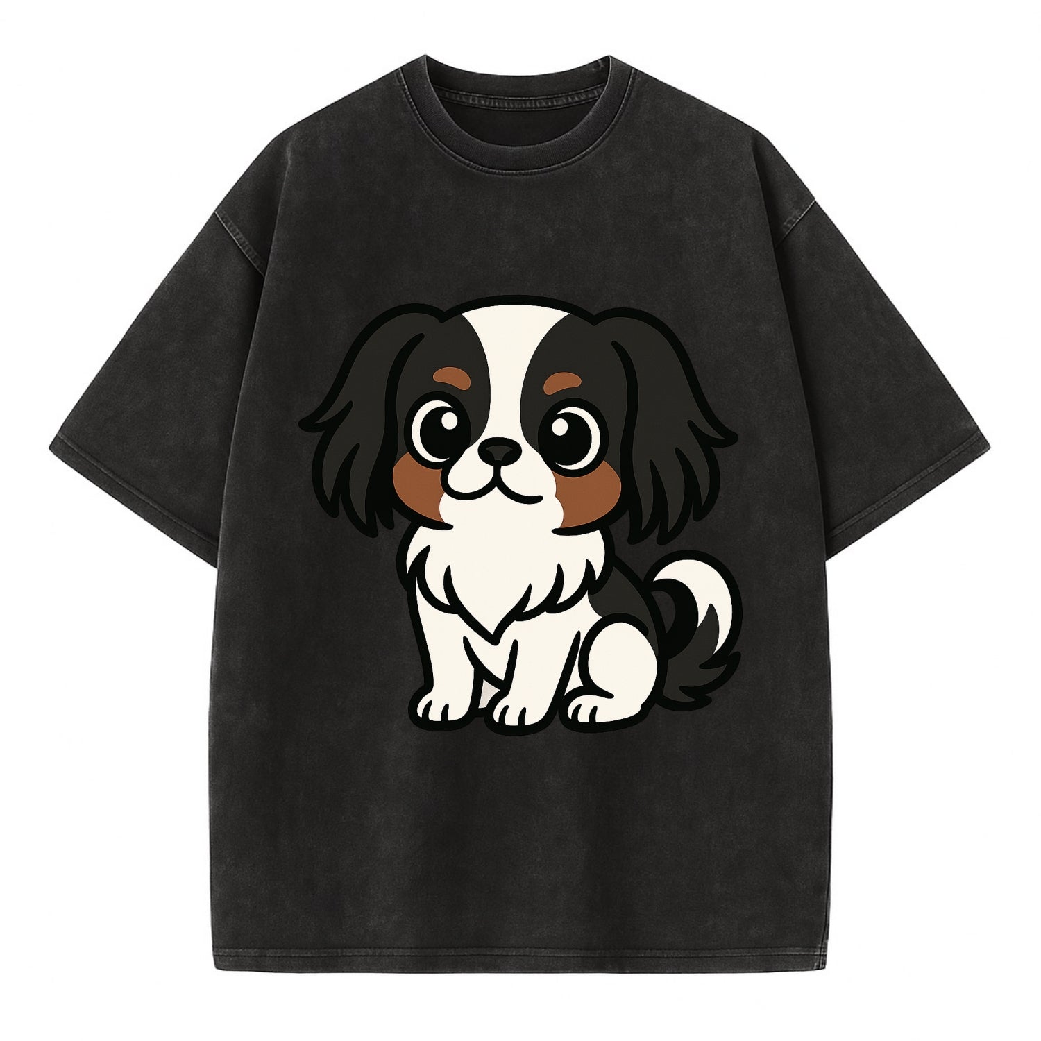Japanese Chin - Black and white sitting pose - Vintage T-shirt - Black
