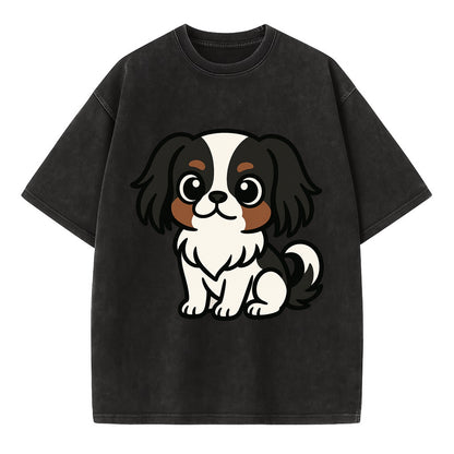Japanese Chin - Black and white sitting pose - Vintage T-shirt - Black