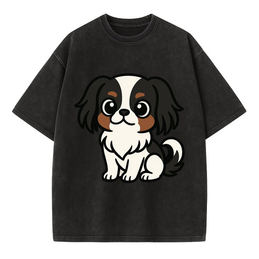 Japanese Chin - Black and white sitting pose - Vintage T-shirt - Black