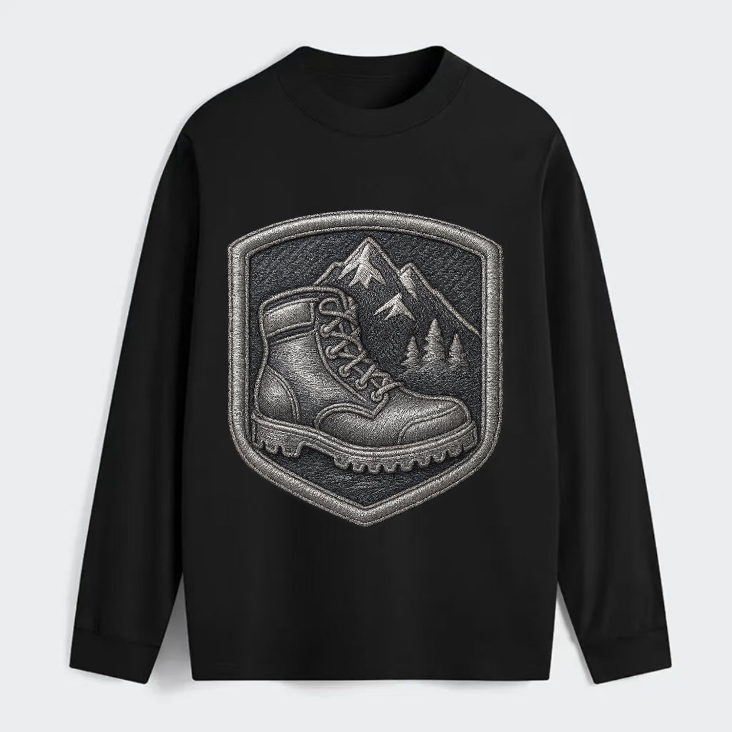 Hiking boots with mountain peak - hiker pride - Classic Long Sleeve Shirt - Black
