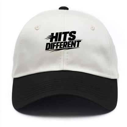 Bold typography design - "HITS DIFFERENT" - uniquely special, stands out - Two Tone Cap - Black
