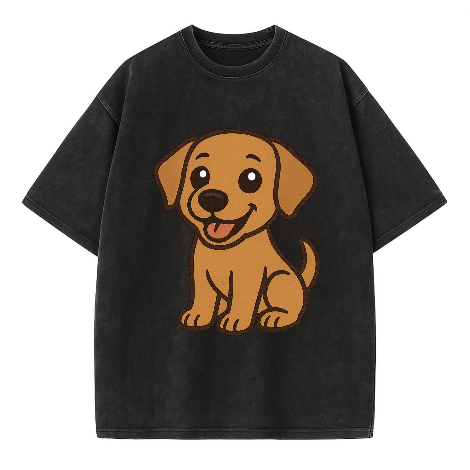 Labrador - Happy panting expression - Vintage T-shirt - Black