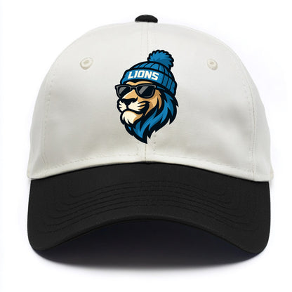 Detroit Lion wearing Lions Honolulu blue and silver beanie with pom pom and wayfarer - Two Tone Cap - Black