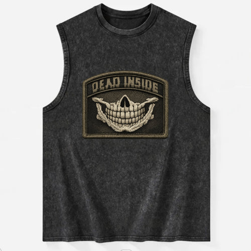 DEAD INSIDE SMILE - skeleton smile in white , dark humor - Vintage Washed Tank