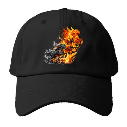 INFERNO STALLION | Horse made entirely of living flames | Blazing mane and tail | - Baseball Cap - Black
