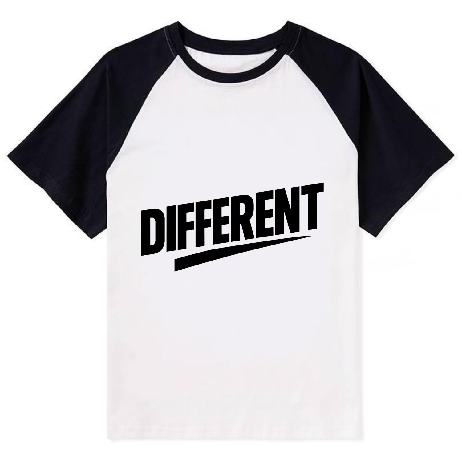 Bold typography design - "DIFFERENT" - standing out, not following crowd - Contrast Raglan T-shirt - Black