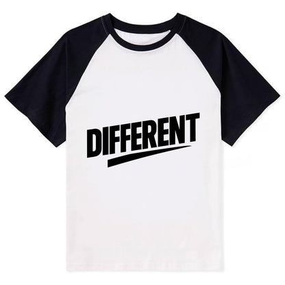 Bold typography design - "DIFFERENT" - standing out, not following crowd - Contrast Raglan T-shirt - Black
