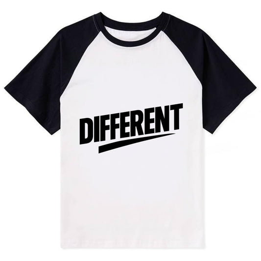 Bold typography design - "DIFFERENT" - standing out, not following crowd - Contrast Raglan T-shirt - Black