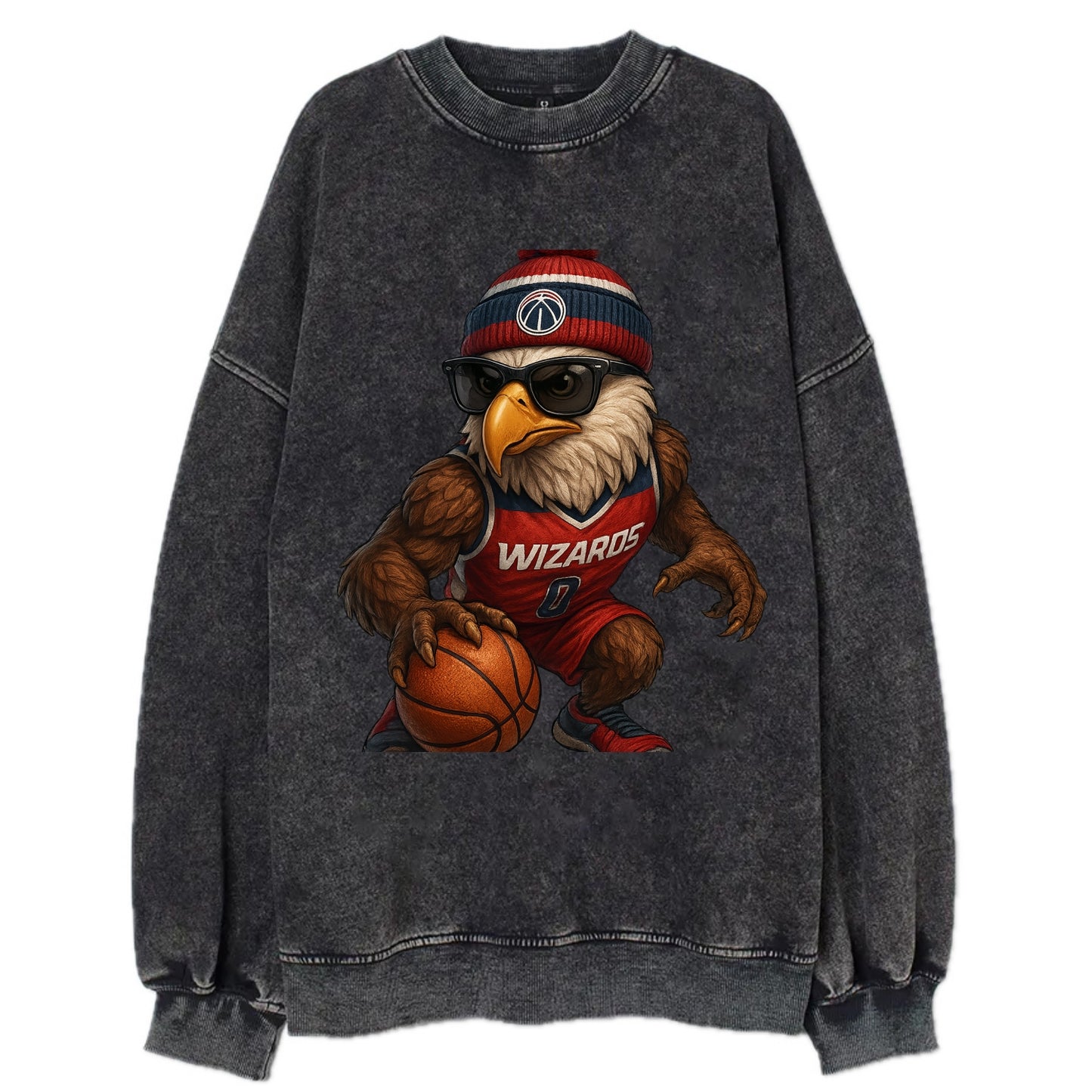 DC Eagle wearing Wizards red white and blue beanie with monument patch and - Vintage Sweatshirt - Black