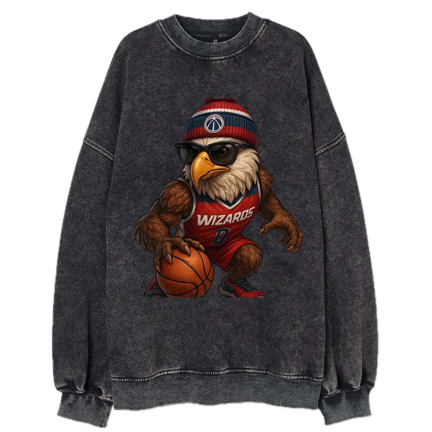 DC Eagle wearing Wizards red white and blue beanie with monument patch and - Vintage Sweatshirt - Black