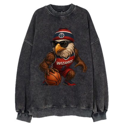 DC Eagle wearing Wizards red white and blue beanie with monument patch and - Vintage Sweatshirt - Black