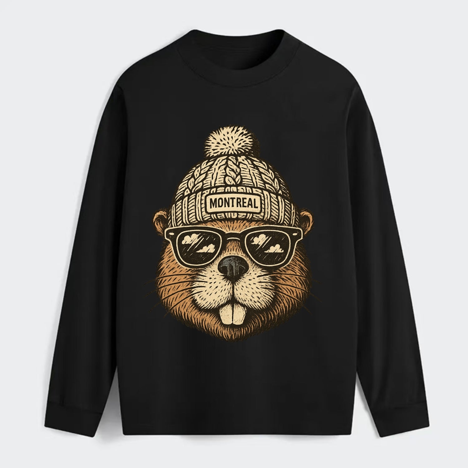 Montreal Beaver wearing Montreal beanie - Classic Long Sleeve Shirt - Black
