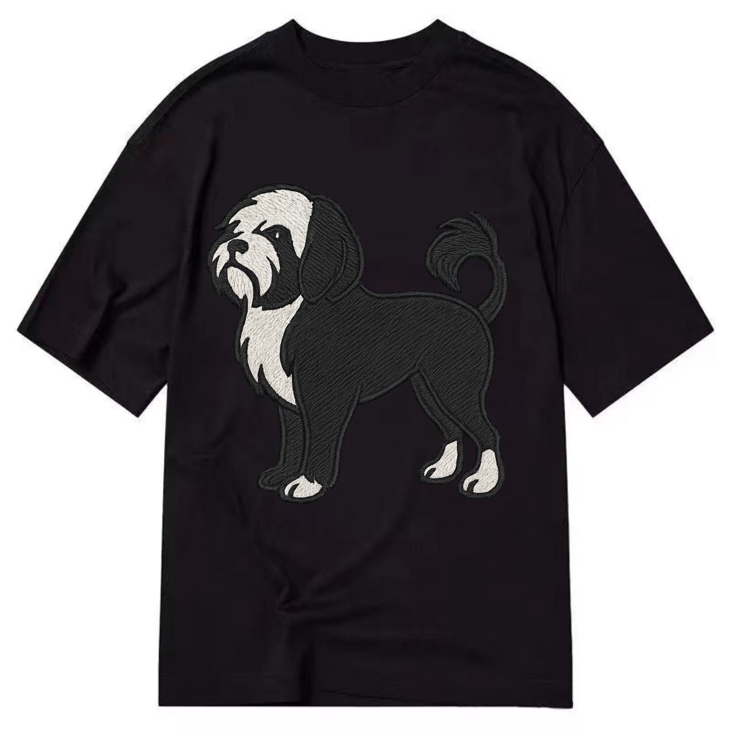Löwchen - Black and white lion trim embr - Classic T-shirt - Black