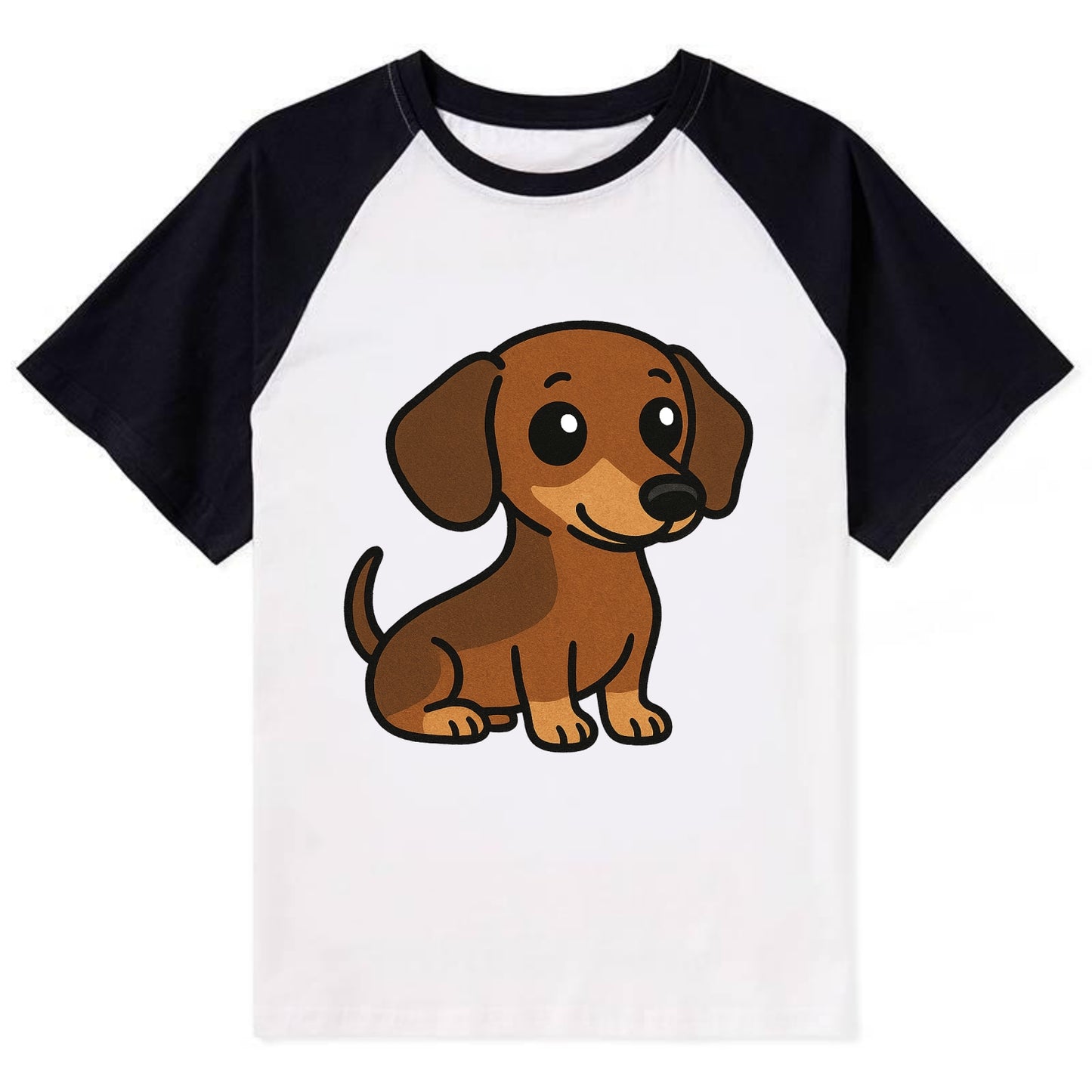 Dachshund - Long body profile view - Contrast Raglan T-shirt - Black
